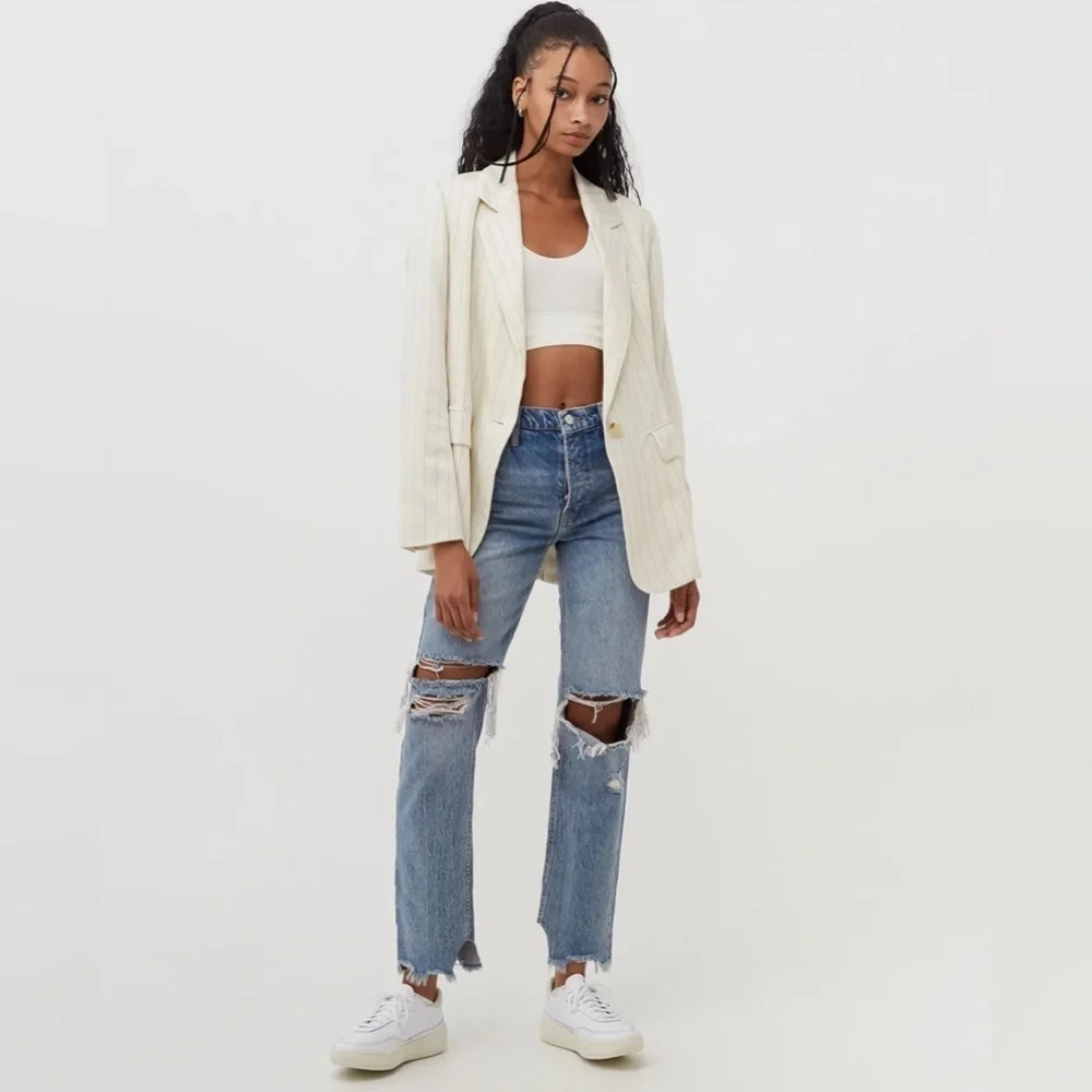 Free People Light Blue Distressed Boyfriend Jeans - Picture 2 of 13